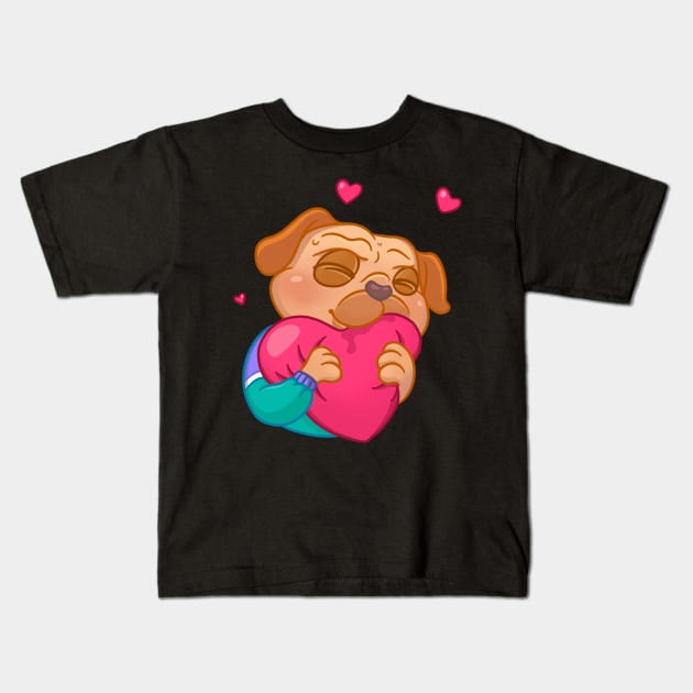 In love pug during isolation of COVID-19 Kids T-Shirt by Devim